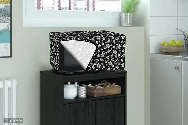 Stylista PVC Microwave Oven Cover for Whirlpool 20 L Solo Magicook Classic-20L, Floral Pattern White Black-thumb2