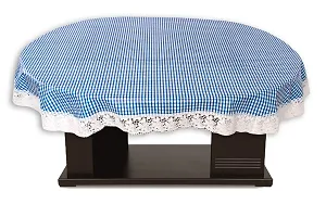 Stylista 4 Seater Oval Dining Table Cover WxL 54x78 inches Pin Check Pattern Blue with White Border lace-thumb2