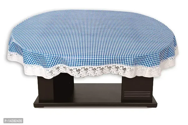 Stylista 4 Seater Oval Dining Table Cover WxL 54x78 inches Pin Check Pattern Blue with White Border lace-thumb3