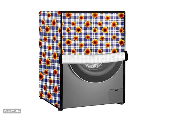 Stylista Washing Machine Cover Compatible for LG 6.0 Kg 5 Star Inverter Fully-Automatic Front Loading Washing Machine FHM1006ADW Gingham Floral Pattern Blue