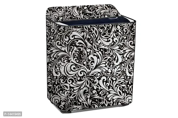 Stylista Washing Machine Cover Compatible for Godrej WS Edge 700 CT semi Automatic Floral Pattern Black