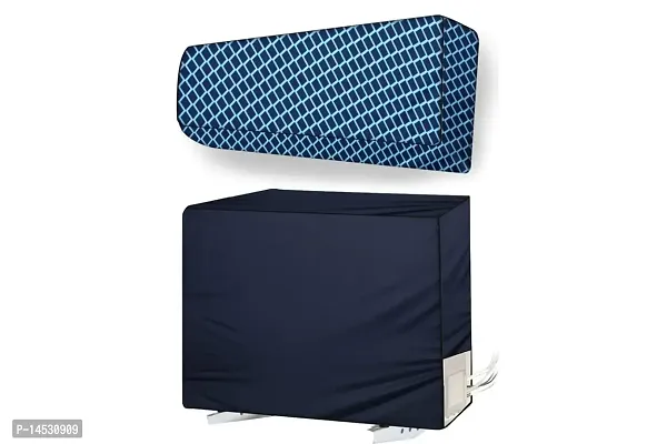 Stylista split ac cover set of indoor and outdoor unit Compatible for 1 Ton Mitsubishi Kirigamine MSY-RJS Checkered Blue-thumb0