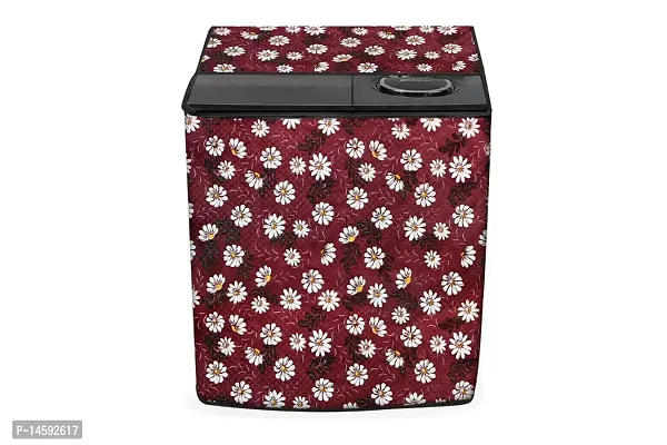 Stylista PVC Washing Machine Cover Compatible for Samsung 9.5 Kg Semi-Automatic Top Loading WT95A4200RR, Floral Pattern Red White