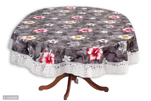 Stylista Plastic Floral Pattern 6 Seater Oval Dining Table Cover with White Border Lace (Multicolour, WxL 60x90 Inches)