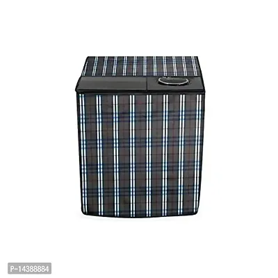 Stylista Washing Machine Cover Compatible for Onida 8.0 kg semi Automatic S80SCTR Checkered Pattern Grey-thumb0