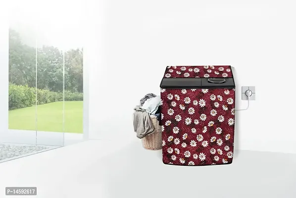 Stylista PVC Washing Machine Cover Compatible for Samsung 9.5 Kg Semi-Automatic Top Loading WT95A4200RR, Floral Pattern Red White-thumb2