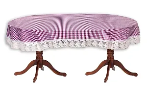 Stylista Plastic Pin Check Pattern Oval Shaped 4 Seater Dining Table Cover with White Border Lace (Violet, 54x78 inches, Pack of 1)-thumb4