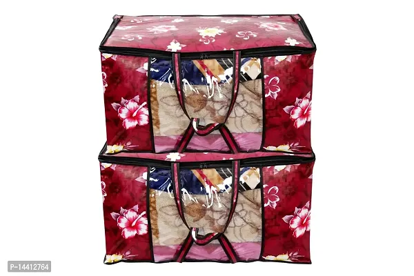 Stylista Polyester Storage Bag/Blanket Bag/Quilt Bag Set of 2 Small Size Floral Pattern