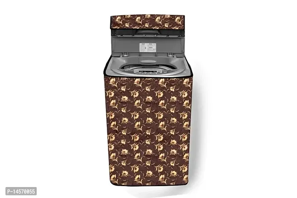 Stylista PVC Washing Machine Cover Compatible for Godrej 6.1 Kg Fully-Automatic Top Loading WT 610 ES, Floral Pattern Coffee Brown