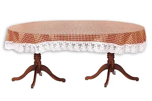 Stylista 4 Seater Oval Dining Table Cover WxL 54x78 inches Pin Check Pattern Brown with White Border lace-thumb4