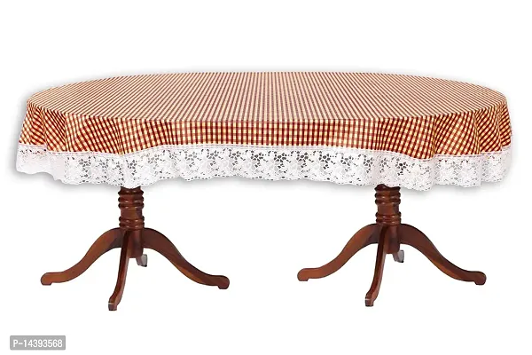 Stylista 4 Seater Oval Dining Table Cover WxL 54x78 inches Pin Check Pattern Brown with White Border lace-thumb5