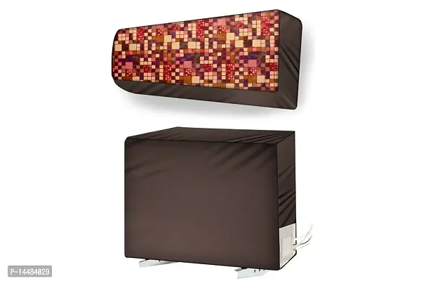 Stylista split ac cover set of indoor and outdoor unit Compatible for 1.5 Ton Psonic CS/CU-KN18XKY Abstract Pattern Brown-thumb0