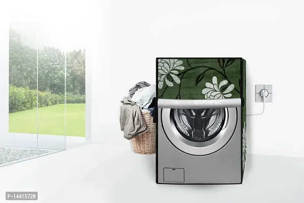 Stylista Waterproof Front Load Washing Machine Cover Compatible for Godrej 6 Kg Petals Pattern Green-thumb2