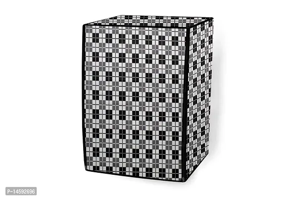 Stylista PVC Washing Machine Cover Compatible for Samsung 7 Kg Fully-Automatic Front Loading WW70J42E0KW, Checkered Pattern Black-thumb5