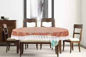 Stylista 4 Seater Oval Dining Table Cover WxL 54x78 inches Pin Check Pattern Brown with White Border lace-thumb1