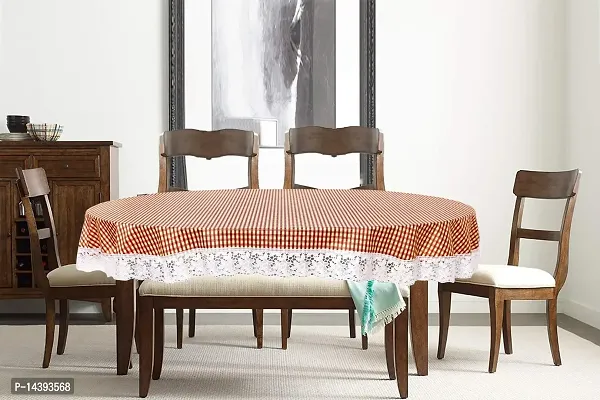 Stylista 4 Seater Oval Dining Table Cover WxL 54x78 inches Pin Check Pattern Brown with White Border lace-thumb2