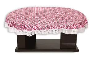 Stylista Oval Dining Table Cover 4 Seater WxL 54x78 inches Packed Pattern Pink with White Border lace-thumb2