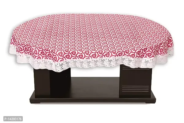 Stylista Oval Dining Table Cover 4 Seater WxL 54x78 inches Packed Pattern Pink with White Border lace-thumb3