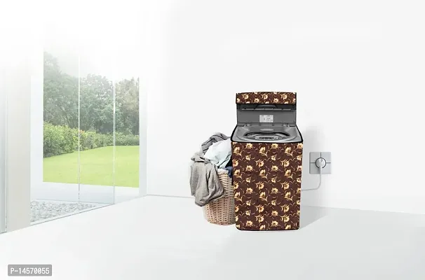 Stylista PVC Washing Machine Cover Compatible for Godrej 6.1 Kg Fully-Automatic Top Loading WT 610 ES, Floral Pattern Coffee Brown-thumb2