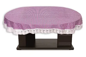 Stylista Plastic Pin Check Pattern Oval Shaped 4 Seater Dining Table Cover with White Border Lace (Violet, 54x78 inches, Pack of 1)-thumb2