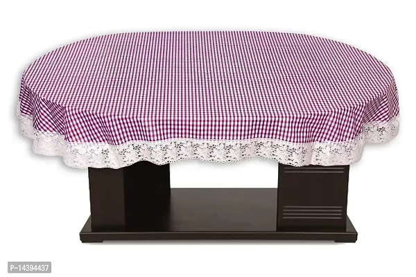 Stylista Plastic Pin Check Pattern Oval Shaped 4 Seater Dining Table Cover with White Border Lace (Violet, 54x78 inches, Pack of 1)-thumb3