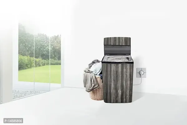 Stylista PVC Washing Machine Cover Compatible for Samsung 6.5 Kg Fully-Automatic Top Loading WA65M4205HV, Wooden Pattern Black-thumb2