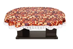 Stylista 4 Seater Oval Dining Table Cover WxL 54x78 inches Abstract Brown with White Border lace-thumb2