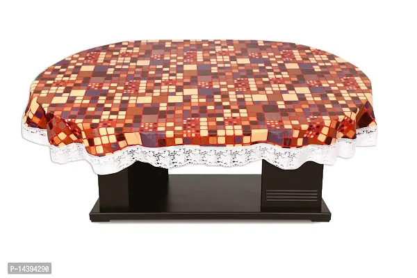 Stylista 4 Seater Oval Dining Table Cover WxL 54x78 inches Abstract Brown with White Border lace-thumb3