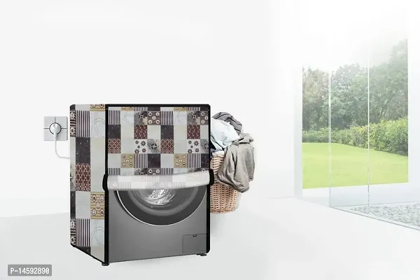 Stylista PVC Washing Machine Cover Compatible for Whirlpool 7 Kg Fully-Automatic Front Loading Fresh Care 7010, Compass Pattern Grey-thumb2