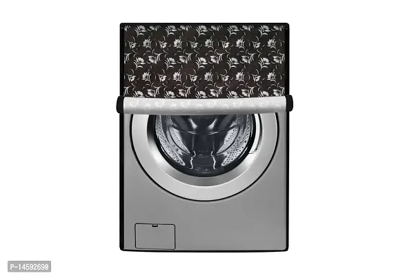 Stylista PVC Washing Machine Cover Compatible for Samsung 6 Kg Fully-Automatic Front Loading WW61R20GLMW, Floral Pattern Dark Brown