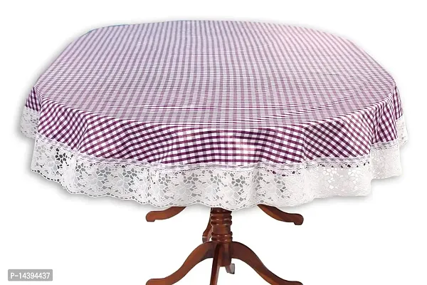 Stylista Plastic Pin Check Pattern Oval Shaped 4 Seater Dining Table Cover with White Border Lace (Violet, 54x78 inches, Pack of 1)