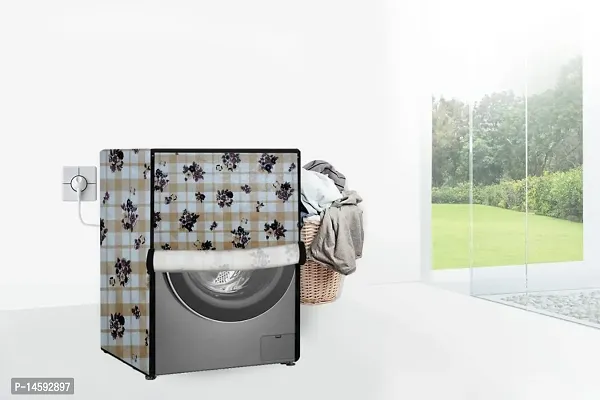 Stylista PVC Washing Machine Cover Compatible for Samsung 6 Kg Fully-Automatic Front Loading WW61R20EK0S, Geometric Pattern Beige-thumb2