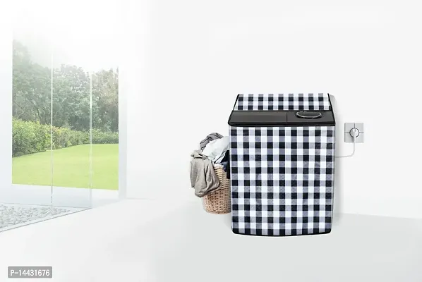 Stylista Washing Machine Cover Compatible for Haier 6.2 kg semi Automatic HTW62-187BO Gingham Pattern Black  White-thumb2