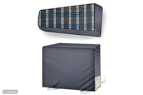 Stylista split ac cover set of indoor and outdoor unit Compatible for 1.2 Ton Lloyd LS14I32AB Checkered Pattern Black