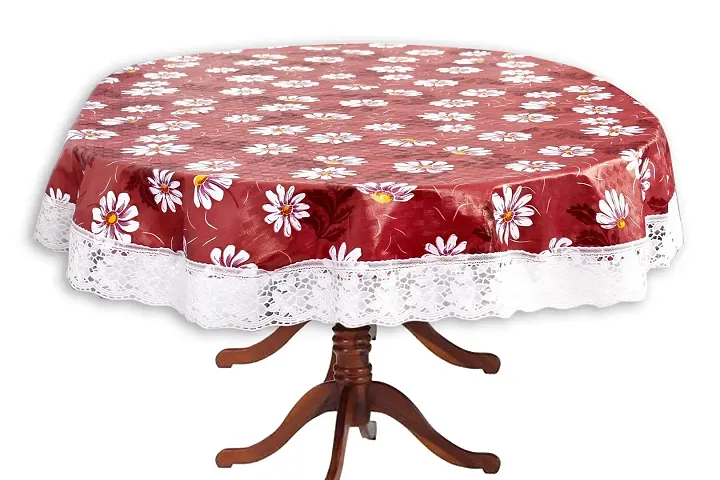 Stylista 8 to 10 Seater Table Cover Oval Shaped WxL 60x108 inches with White Border lace