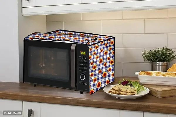 Stylista PVC Microwave Oven Cover for Onida 23 L Convection MO23CJS11B, Gingham Floral Pattern Blue-thumb3