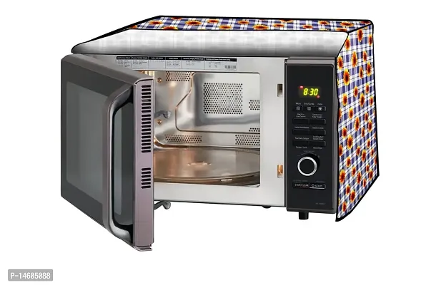 Stylista PVC Microwave Oven Cover for Onida 23 L Convection MO23CJS11B, Gingham Floral Pattern Blue