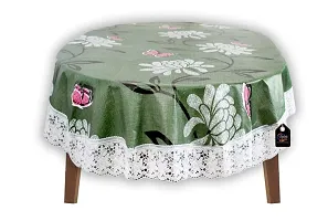 Stylista Waterproof 8 Seater Oval Dining Table Cover WxL 60x108 Inches with White Border lace Petals Pattern Green-thumb2