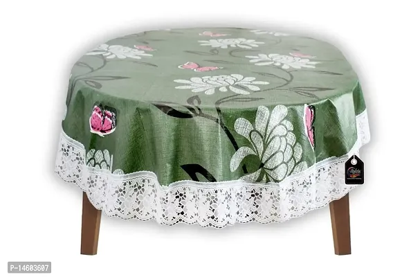 Stylista Waterproof 8 Seater Oval Dining Table Cover WxL 60x108 Inches with White Border lace Petals Pattern Green-thumb3