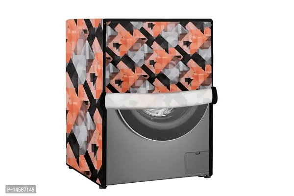 Stylista PVC Washing Machine Cover Compatible for Samsung 7 Kg Fully-Automatic Front Loading WW70J42G0BW, Chekered Pattern Orange