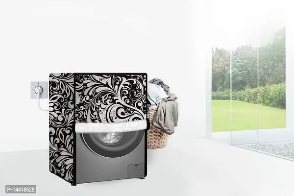 Stylista Washing Machine Cover Compatible for Front Load Samsung WF652B2STWQ 6.5 Kg Floral Pattern Black-thumb2