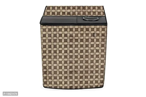 Stylista Washing Machine Cover Compatible for Sansui WMSS60AS-CMA semi Automatic 6kg Checkered Pattern Dark Brown