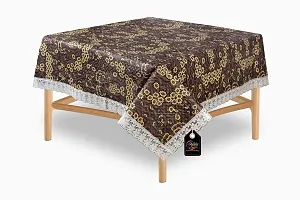 Stylista Waterproof Square 4 Seater Center Coffee Study Dining Table Cover Size 48x48 inches Floral Pattern Brown-thumb1