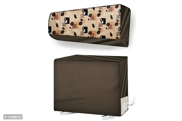 Stylista split ac cover set of indoor and outdoor unit Compatible for 1.5 Ton SAMSUNG AR18TV3HMWK Floral Pattern Beige