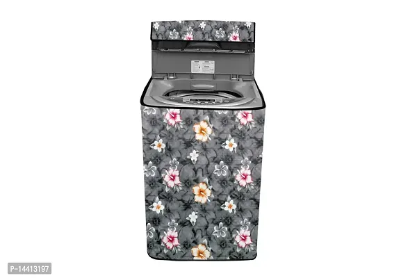 Stylista Washing Machine Cover Compatible for Samsung 7.5 Kg Inverter Fully-Automatic Top Loading Washing Machine WA75T4560BM/TL Floral Pattern Grey-thumb0