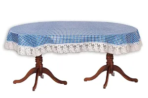 Stylista 4 Seater Oval Dining Table Cover WxL 54x78 inches Pin Check Pattern Blue with White Border lace-thumb4