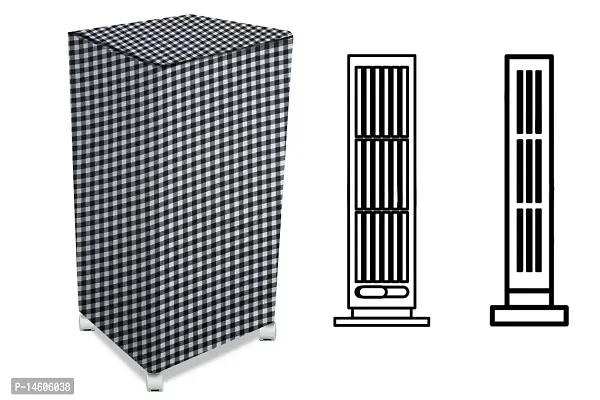 Stylista Air Cooler Cover Compatible for Kumaka Plastic Kmk-Tf23-F 23 LTR Tower Cooler, Ployester, Gingham Pattern Black  Grey-thumb0