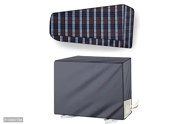 Stylista split ac cover set of indoor and outdoor unit Compatible for 1.2 Ton Lloyd LS14I32AB CHECKERED BLUE AND GREY