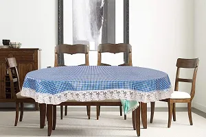 Stylista 4 Seater Oval Dining Table Cover WxL 54x78 inches Pin Check Pattern Blue with White Border lace-thumb1