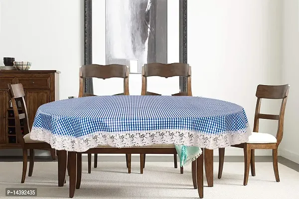 Stylista 4 Seater Oval Dining Table Cover WxL 54x78 inches Pin Check Pattern Blue with White Border lace-thumb2